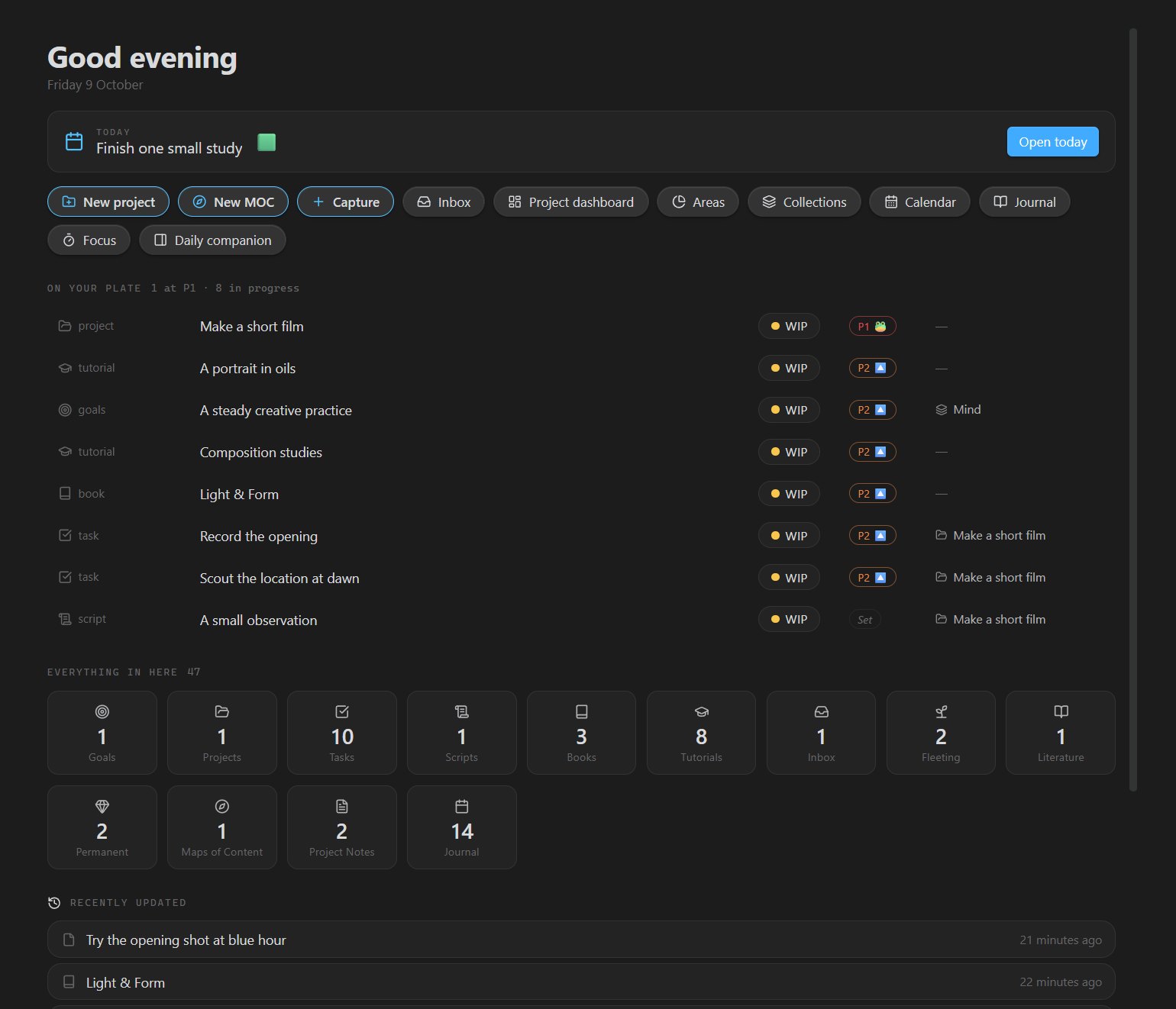 The Hub in the dark theme