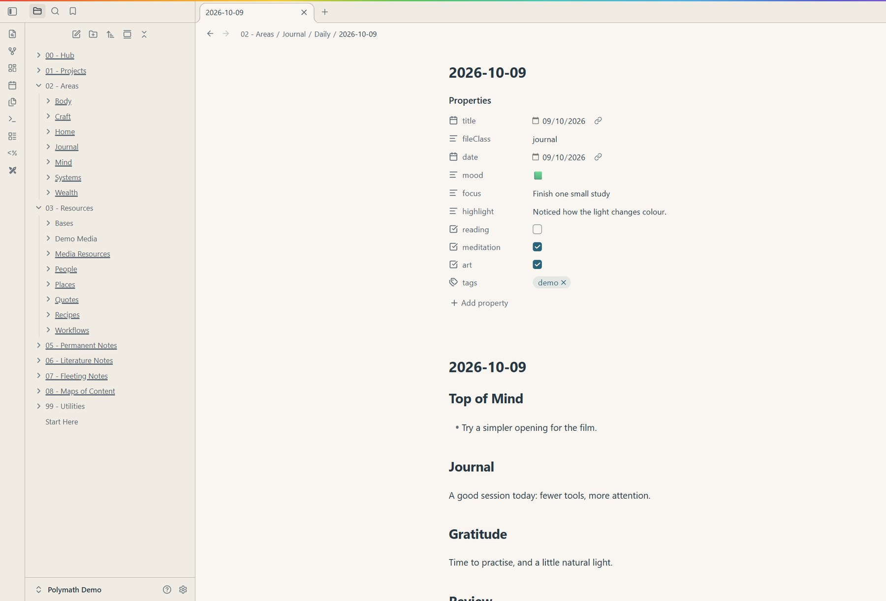 Daily notes — Polymath Vault